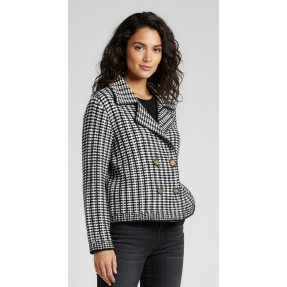Rachel Zoe Double Breasted Sweater Jacket Black & White Size M